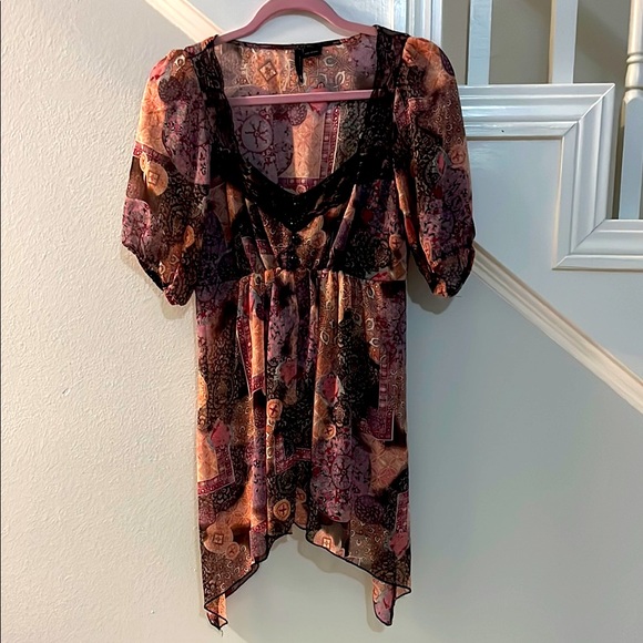 New‎ Directions brown and pink Patterned Blouse w/ lace trim - Picture 1 of 10